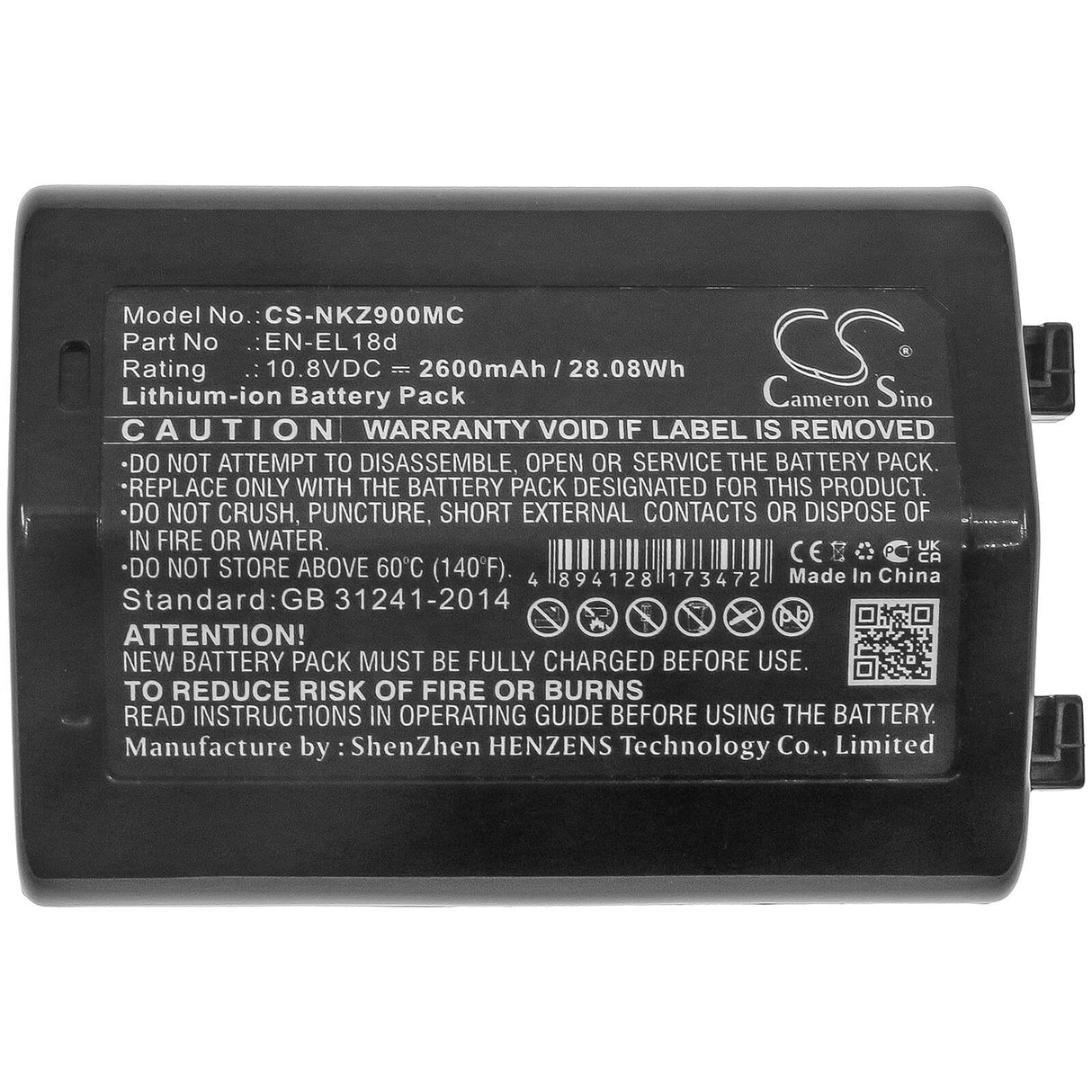 10.8V, Li-ion, 2600mAh, Camera battery fits Nikon, En-el18d, D6, Z9, 28.08Wh Camera Cameron Sino Technology Limited (Camera)