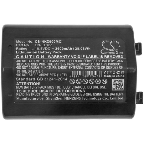 10.8V, Li-ion, 2600mAh, Camera battery fits Nikon, En-el18d, D6, Z9, 28.08Wh Camera Cameron Sino Technology Limited (Camera)