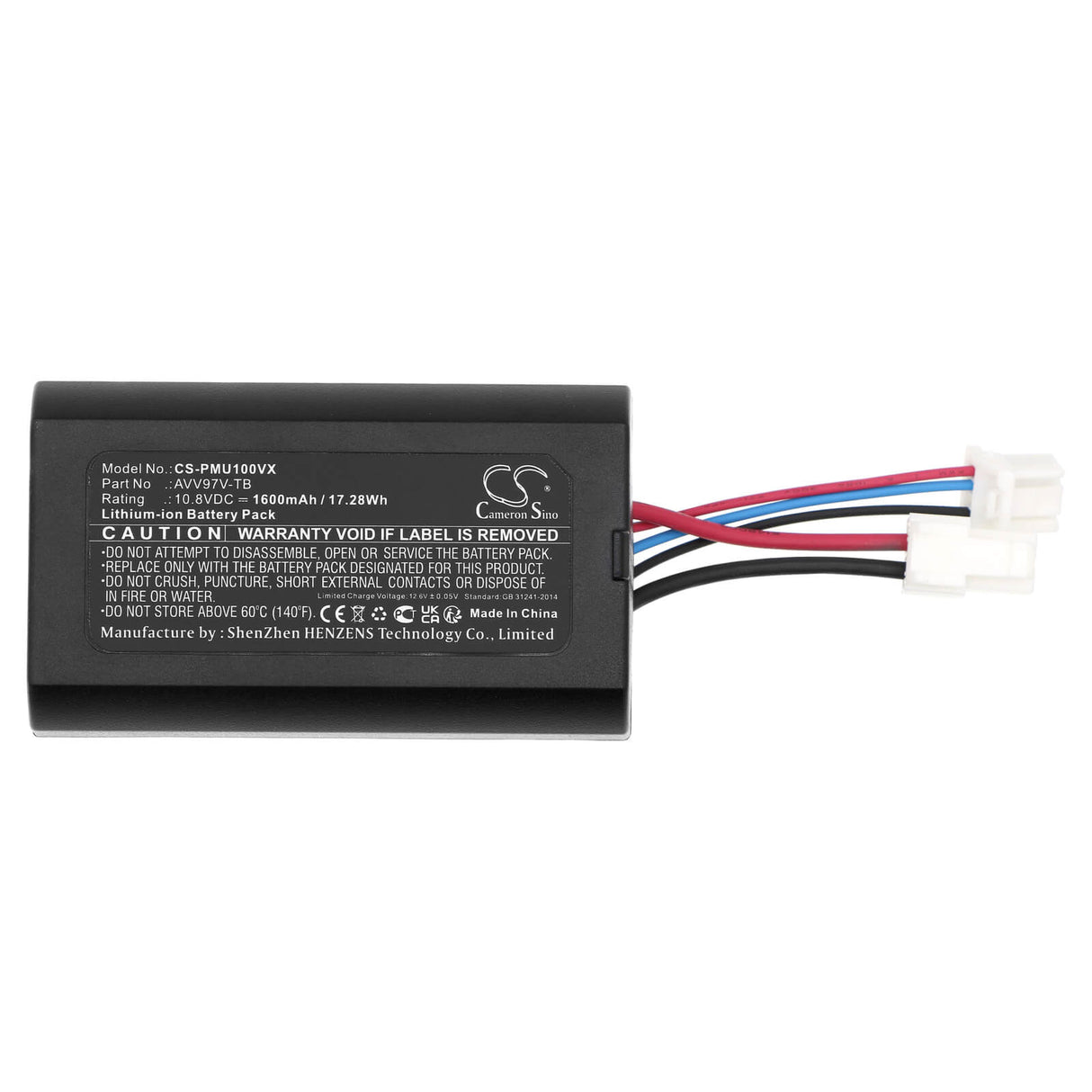 10.8V, Li-ion, 1600mAh, Vacuum battery fits Panasonic, Mc-sbu1f-g, Mc-sbu1f-h, Mc-sbu1f-r, 17.28Wh Vacuum Cameron Sino Technology Limited