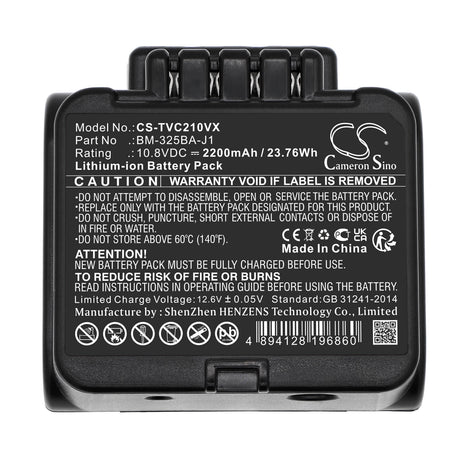10.8V, Li-ion, 2200mAh, Vacuum battery fits Toshiba, Vc-clw21, Vc-clw21-n, Vc-clw31, 23.76Wh Vacuum Cameron Sino Technology Limited