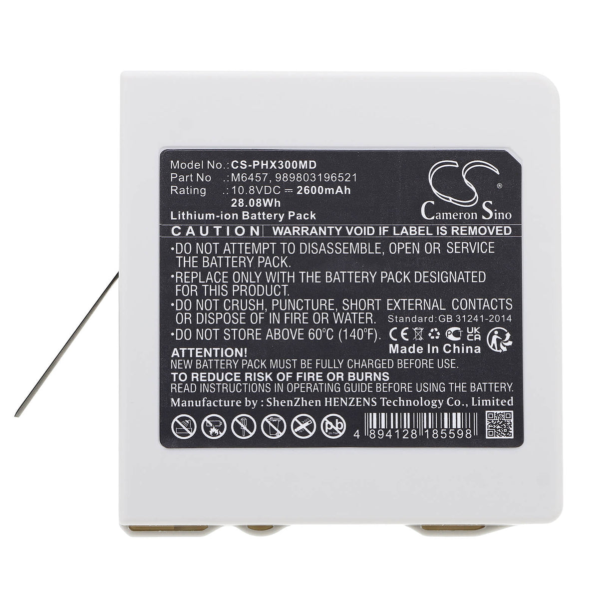 10.8V, Li-ion, 2600mAh, Medical battery fits Philips, 989803196521, 867030, 867033, 28.08Wh Medical Cameron Sino Technology Limited (Medical)