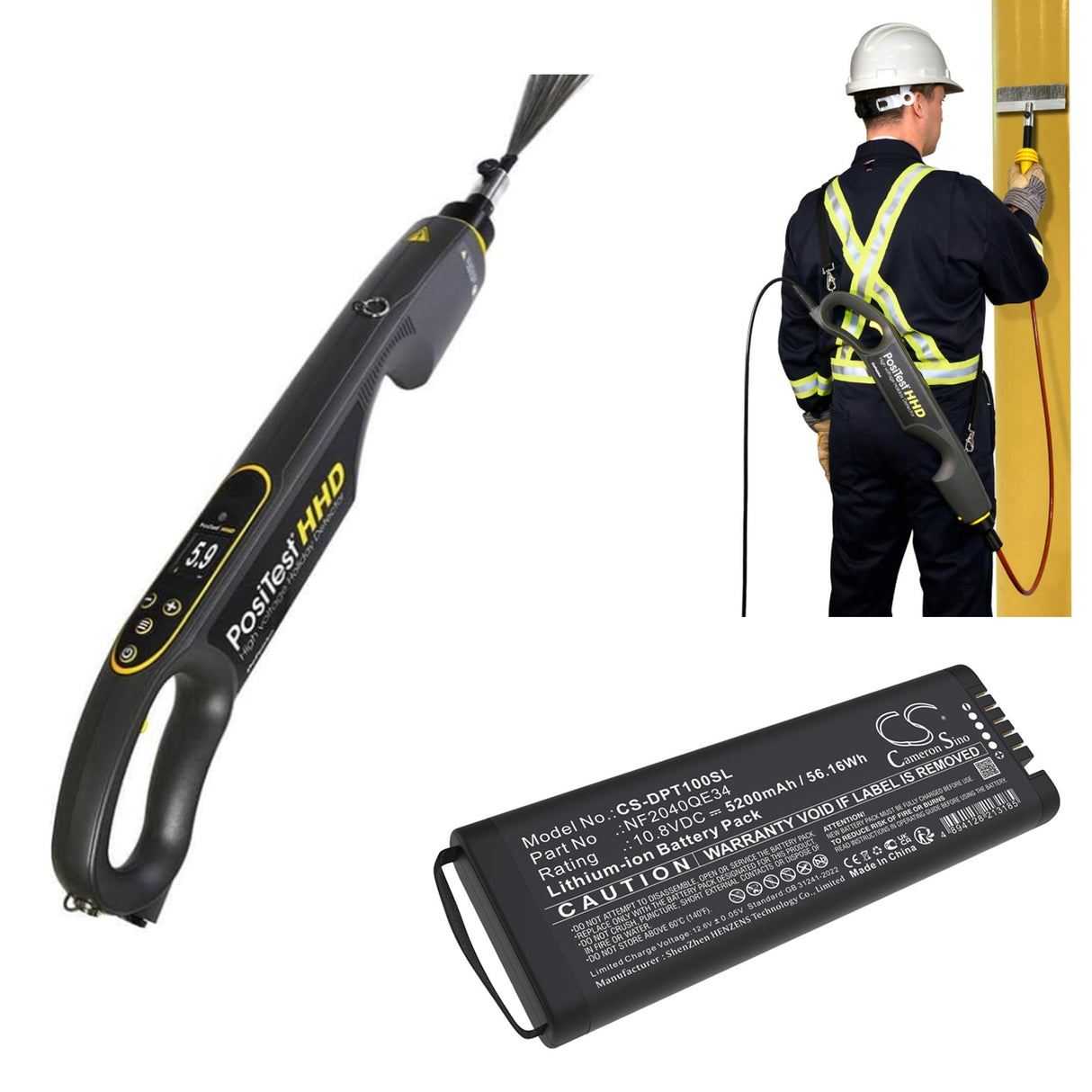 10.8V, Li-ion, 5200mAh, Equipment, Survey, Test battery fits Defelsko, Positest Hhd, 56.16Wh Equipment, Survey, Test Cameron Sino Technology Limited