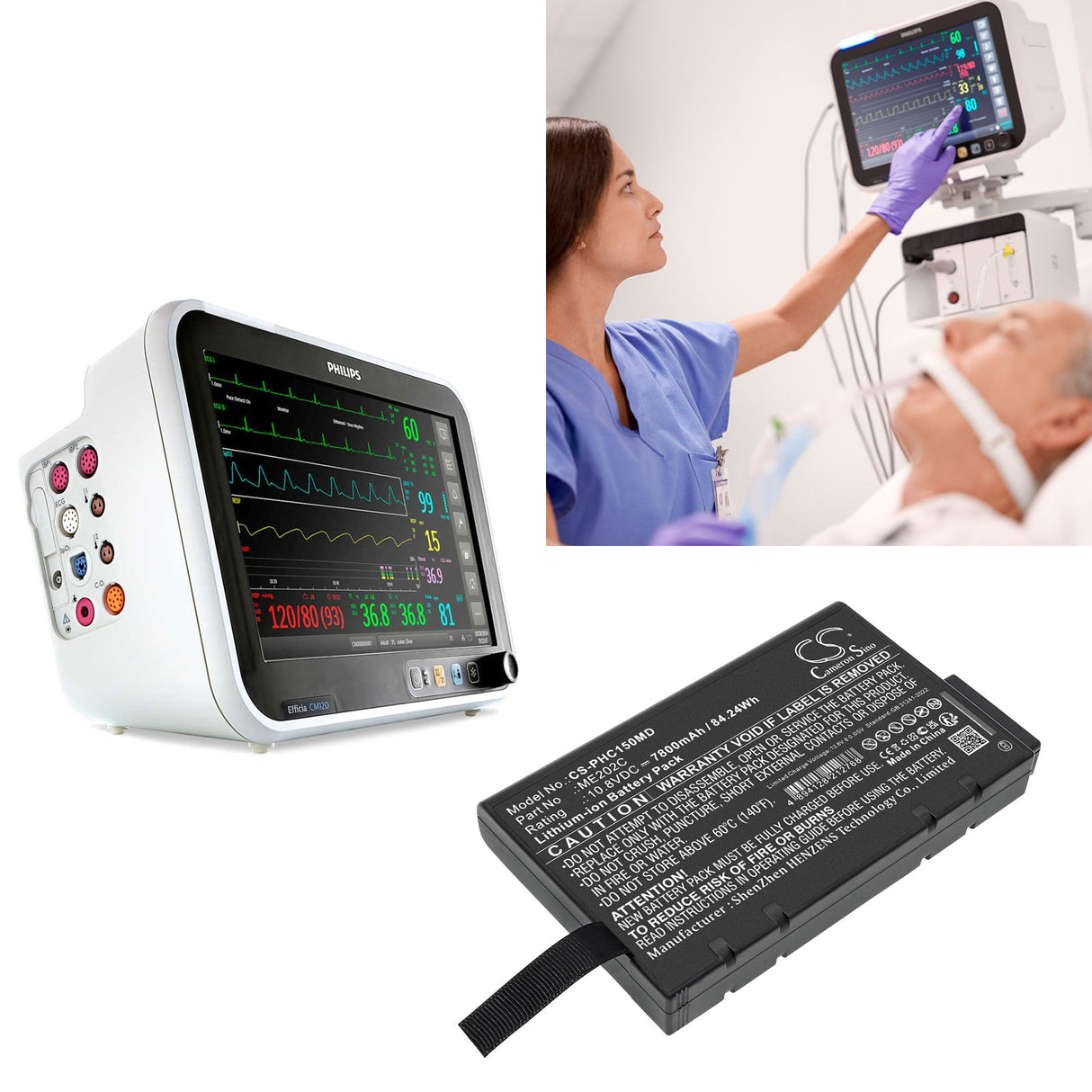 10.8V, Li-ion, 7800mAh, Medical battery fits Philips, Effica Cm100, Efficia Cm120, 84.24Wh Medical Cameron Sino Technology Limited (Medical)