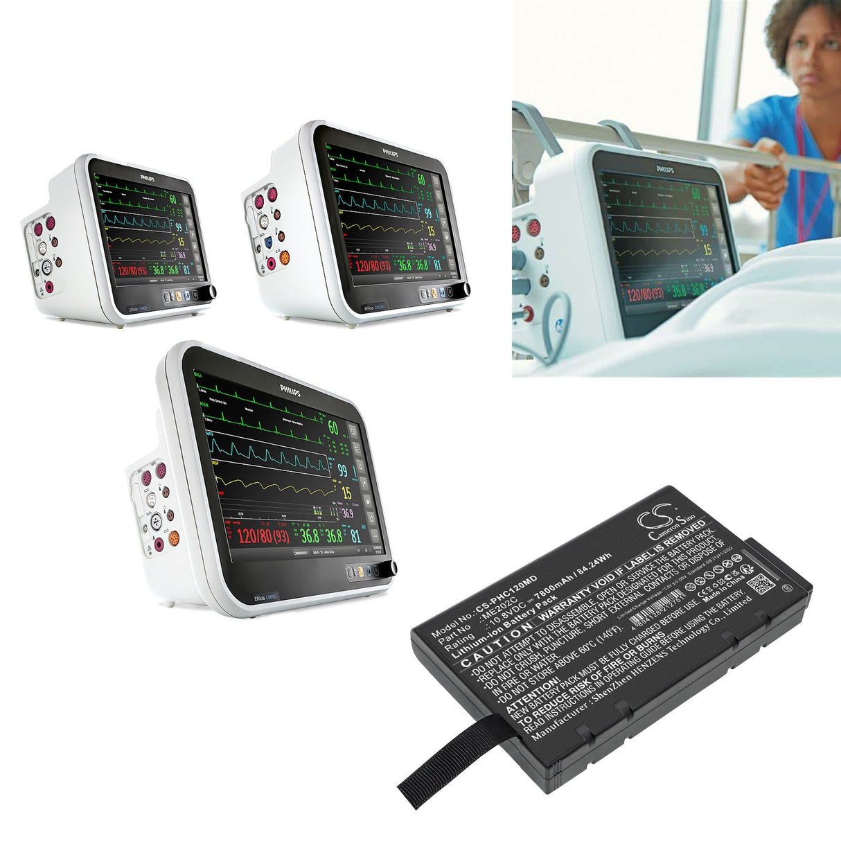10.8V, Li-ion, 7800mAh, Medical battery fits Philips, Efficia Cm10, Efficia Cm12, 84.24Wh Medical Cameron Sino Technology Limited (Medical)
