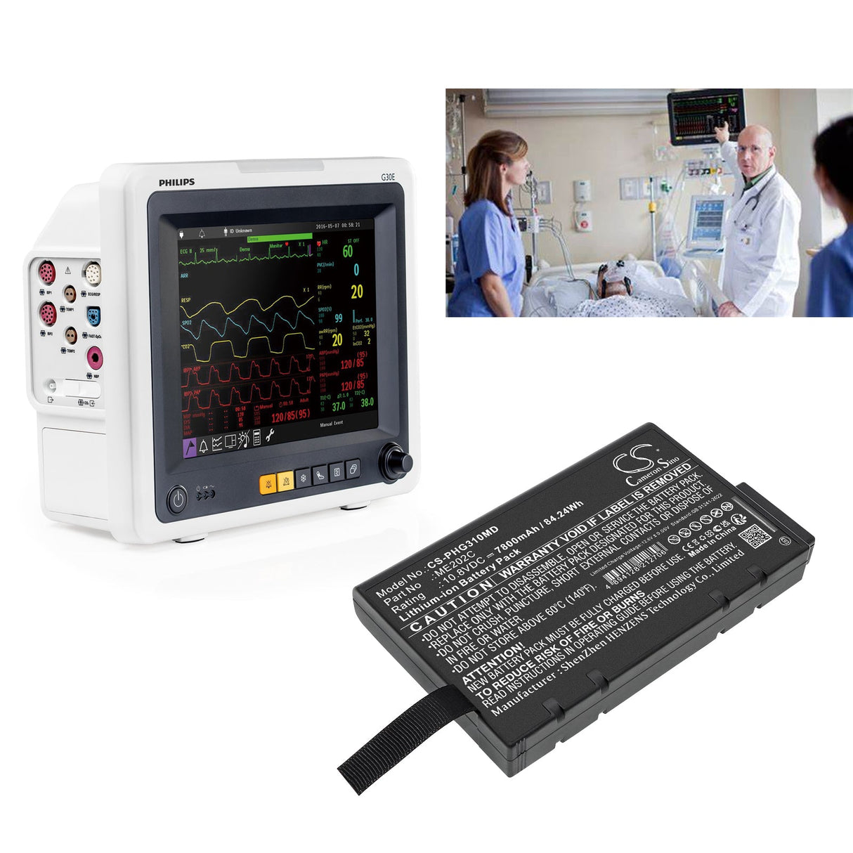 10.8V, Li-ion, 7800mAh, Medical battery fits Philips, Goldway G30e, 84.24Wh Medical Cameron Sino Technology Limited (Medical)