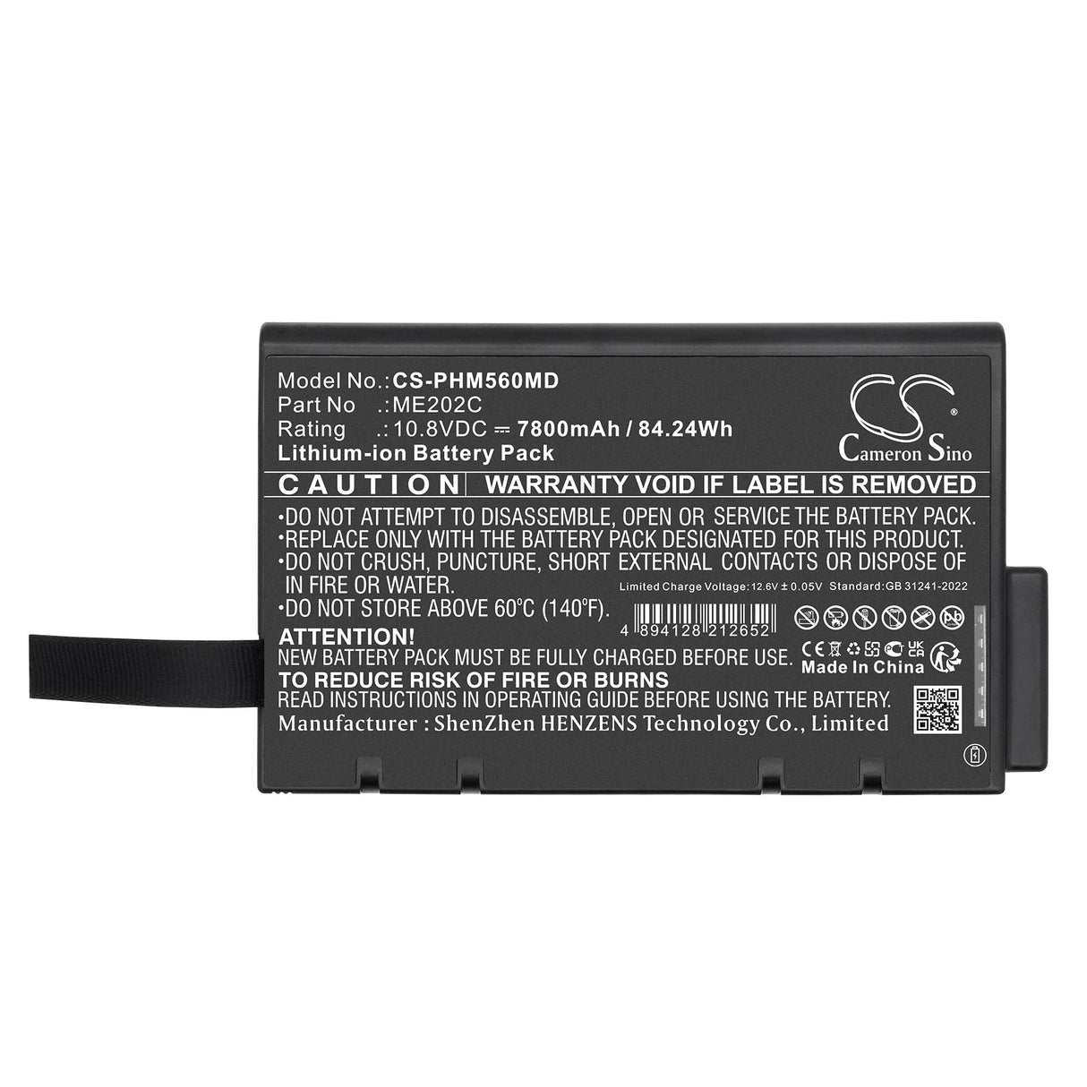 10.8V, Li-ion, 7800mAh, Medical battery fits Philips, Goldway G50, Battery model Me202c, 84.24Wh Medical Cameron Sino Technology Limited (Medical)