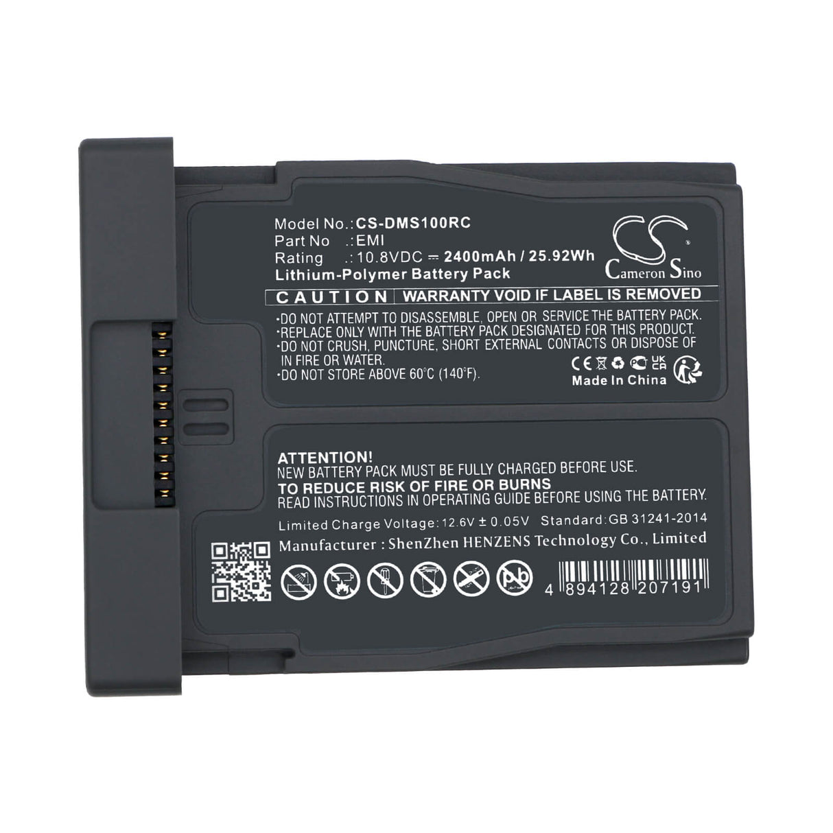 10.8V, Li-Polymer, 2400mAh Robot Battery fits Dji, Robomaster S1, 25.92Wh Robot Cameron Sino Technology Limited