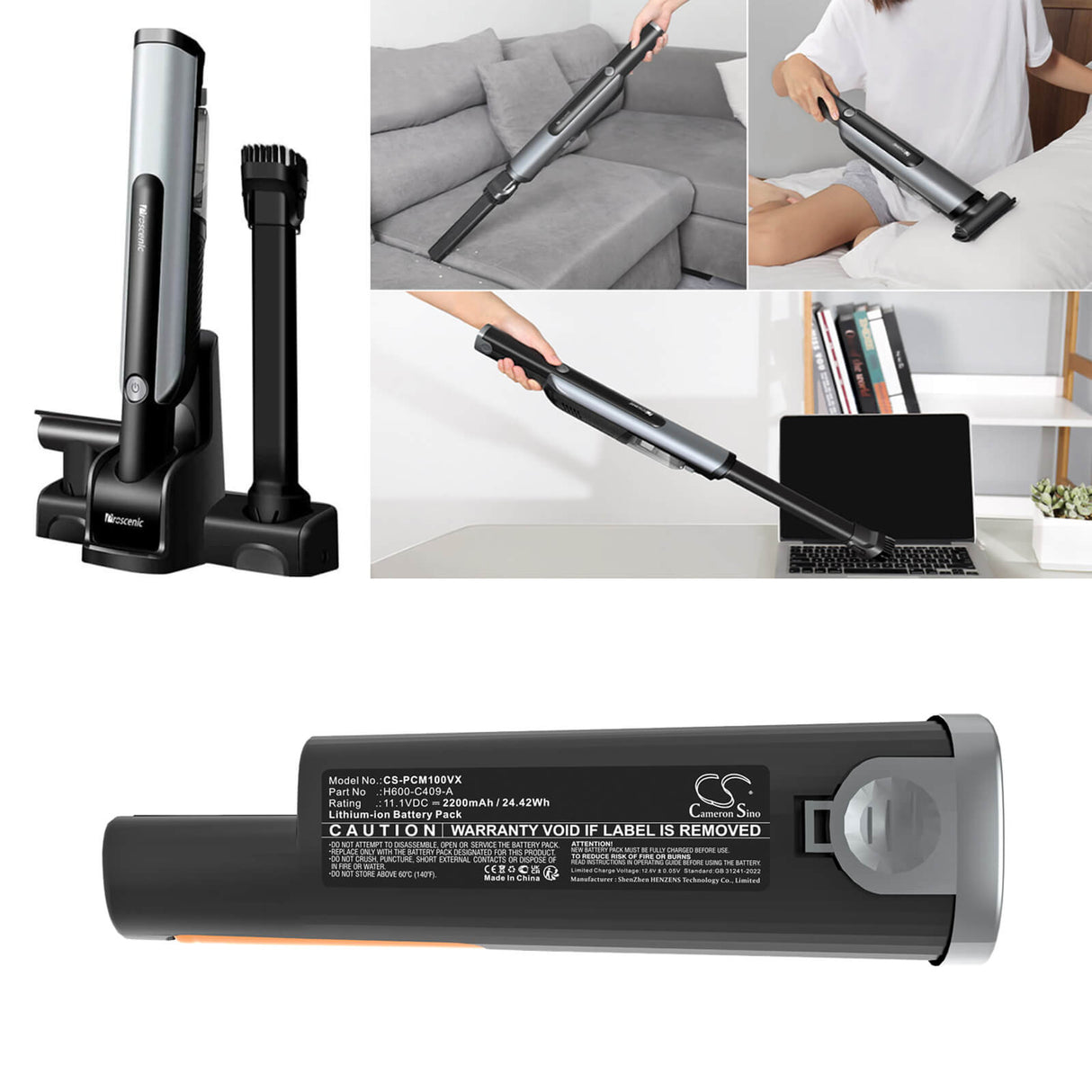 11.1V, Li-ion, 2200mAh, Vacuum battery fits Proscenic, S1, S1 Handheld Vacuum, 24.42Wh Vacuum Cameron Sino Technology Limited