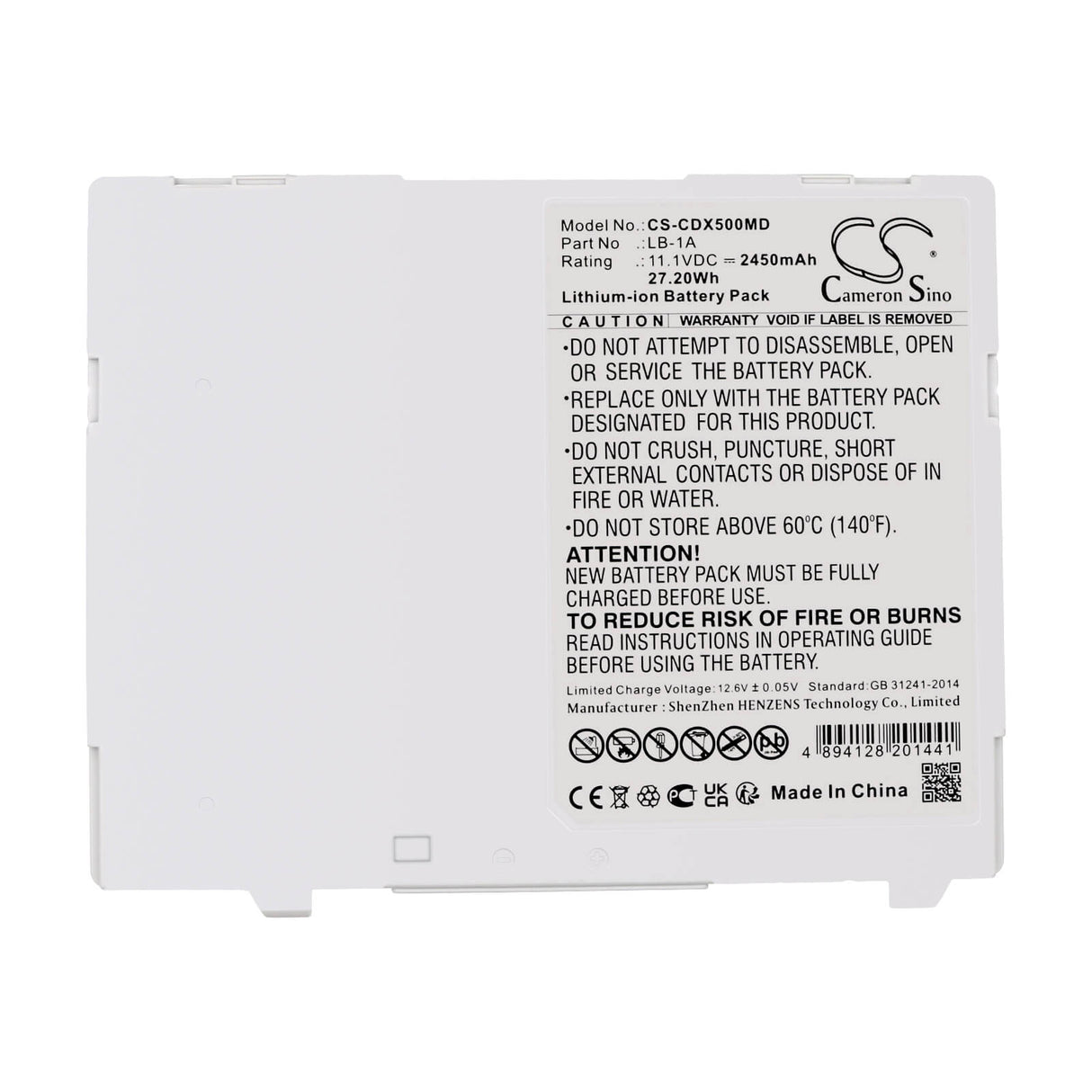 11.1V, Li-ion, 2450mAh, Medical battery fits Canon, 1877a255, Cxdi-401c Wireless, Cxdi-401cw, 27.20Wh Medical Cameron Sino Technology Limited (Medical)