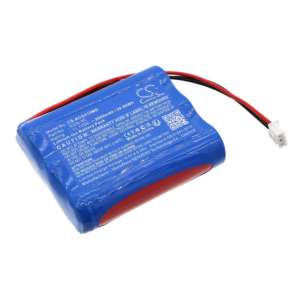 11.1V, Li-ion, 2600mAh, Medical battery fits Aricon, Ecg-3c, 28.86Wh Medical Cameron Sino Technology Limited (Medical)