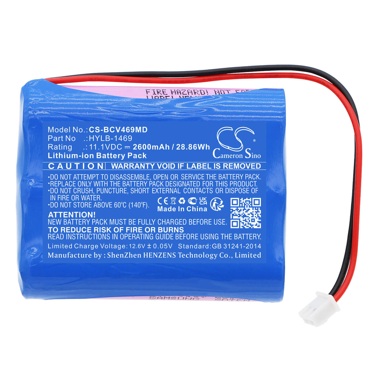 11.1V, Li-ion, 2600mAh, Medical battery fits Biocare, Hylb-1469, Vital Signs Monitor, 28.86Wh Medical Cameron Sino Technology Limited (Medical)