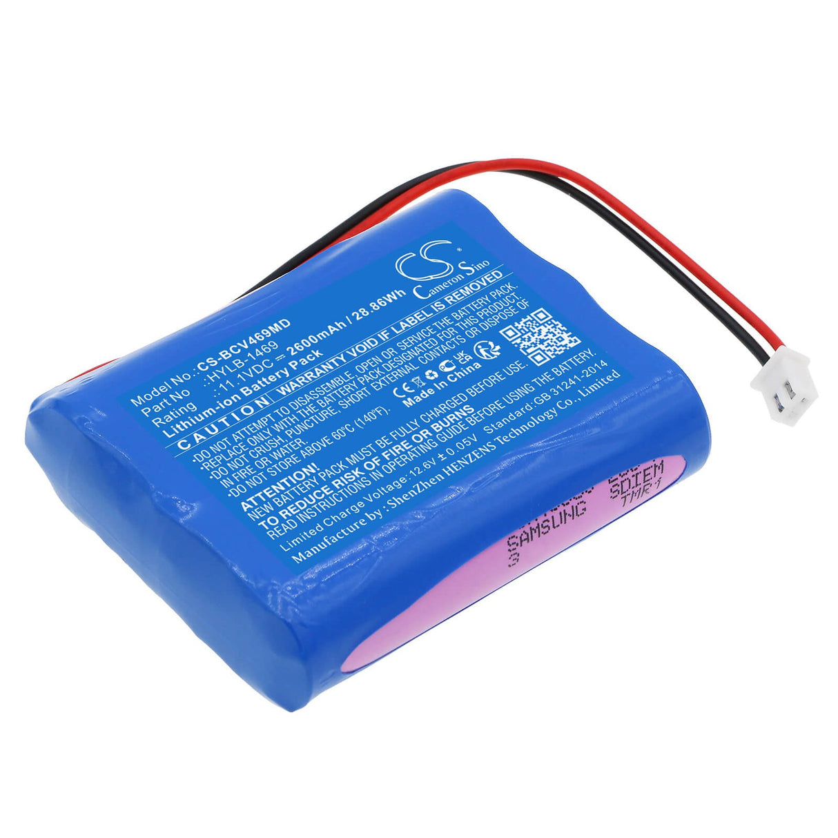 11.1V, Li-ion, 2600mAh, Medical battery fits Biocare, Hylb-1469, Vital Signs Monitor, 28.86Wh Medical Cameron Sino Technology Limited (Medical)