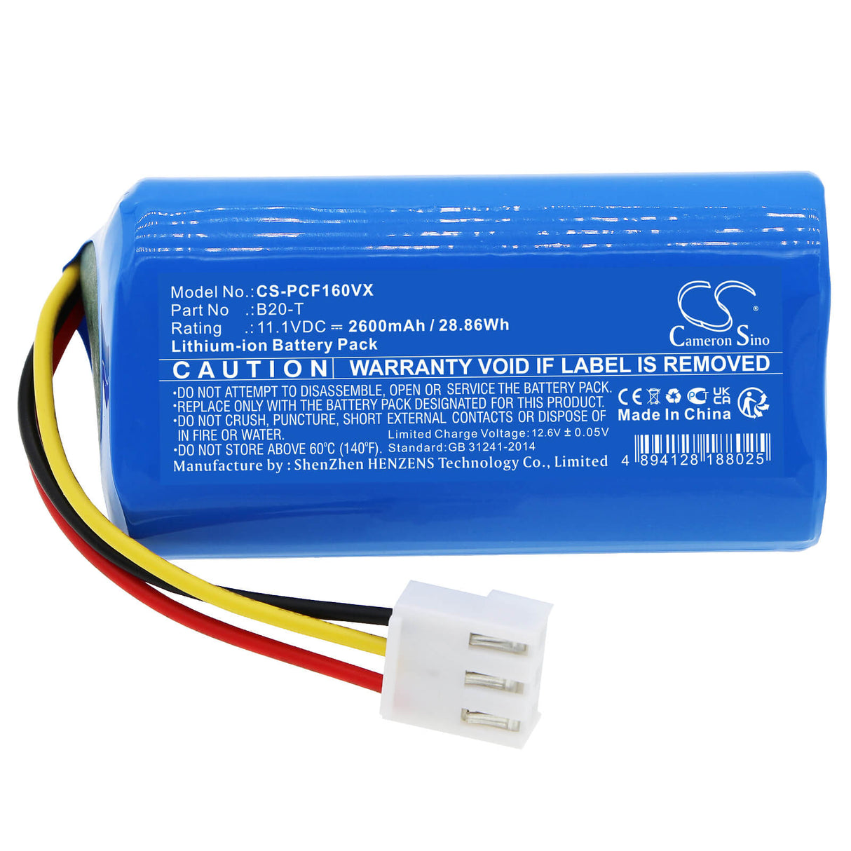 11.1V, Li-ion, 2600mAh, Vacuum battery fits Proscenic, F16, 28.86Wh Vacuum Cameron Sino Technology Limited