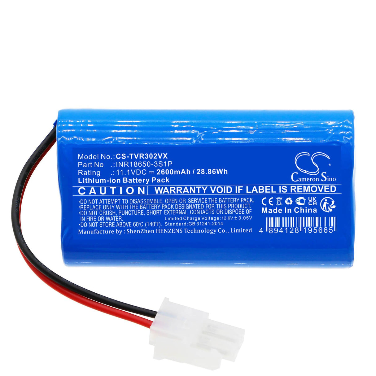 11.1v, Li-ion, 2600mah, Vacuum battery fits Total, Tvcrr30201, 28.86wh Vacuum Cameron Sino Technology Limited