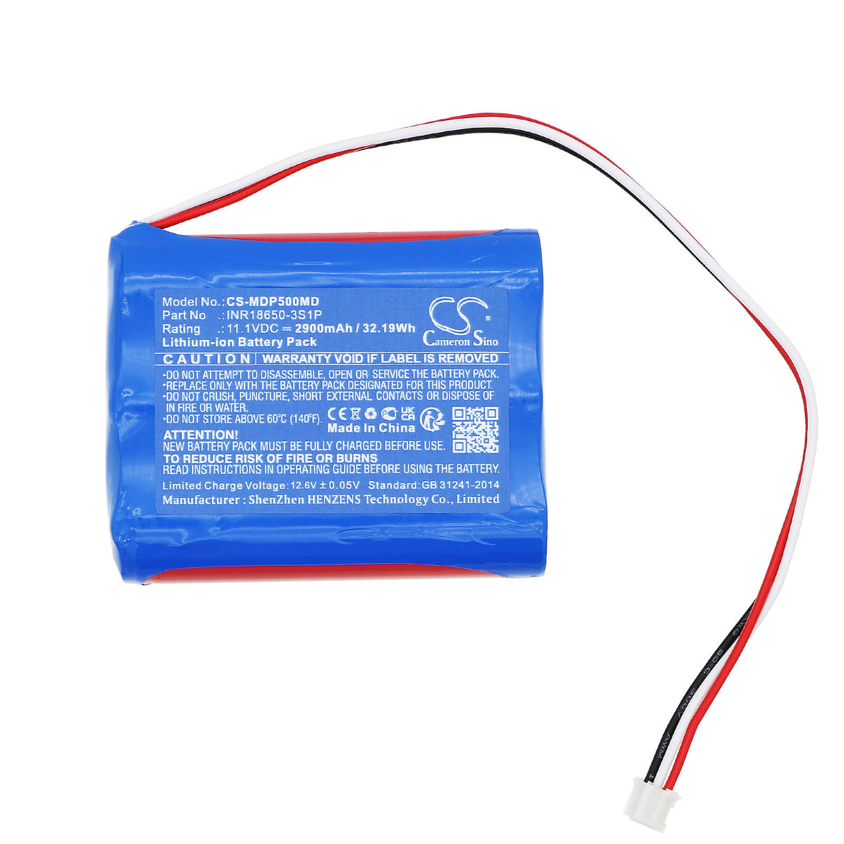11.1V, Li-ion, 2900mAh, Medical battery fits Medcaptain, Inr18650-3s1p, Hp-30, Hp-30 Syringe Pump, 32.19Wh Medical Cameron Sino Technology Limited (Medical)