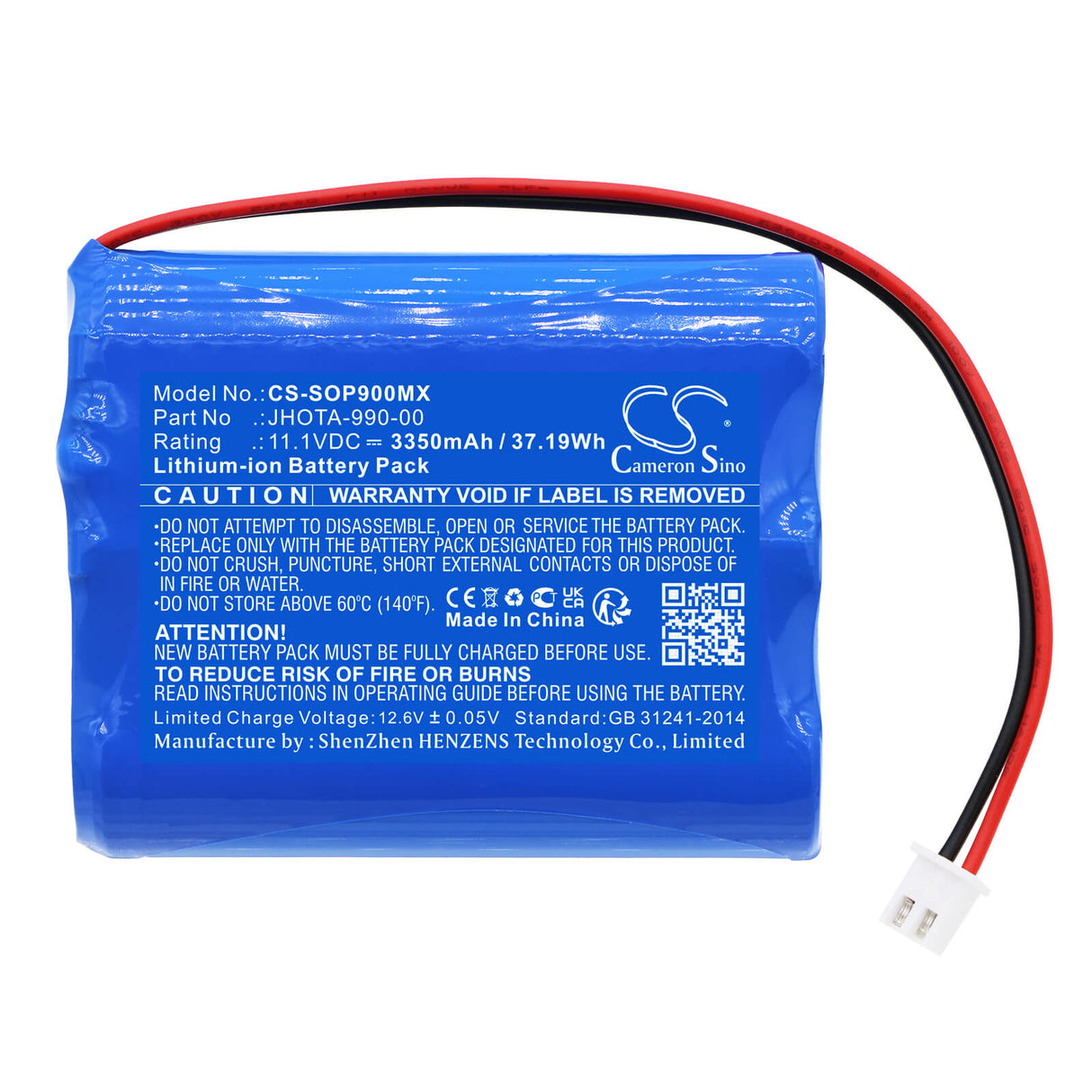 11.1V, Li-ion, 3350mAh, Medical battery fits Szosen, Jhota-990-00, Oip-900, 37.19Wh Medical Cameron Sino Technology Limited (Medical)