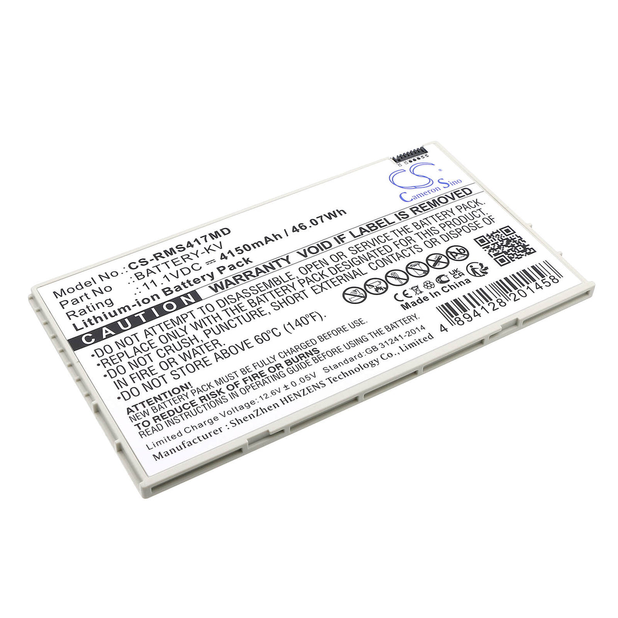 11.1V, Li-ion, 4150mAh, Medical battery fits Iray, Battery-kv, Mars1417v, Mars1417v Flat Panel Detector, 46.07Wh Medical Cameron Sino Technology Limited (Medical)