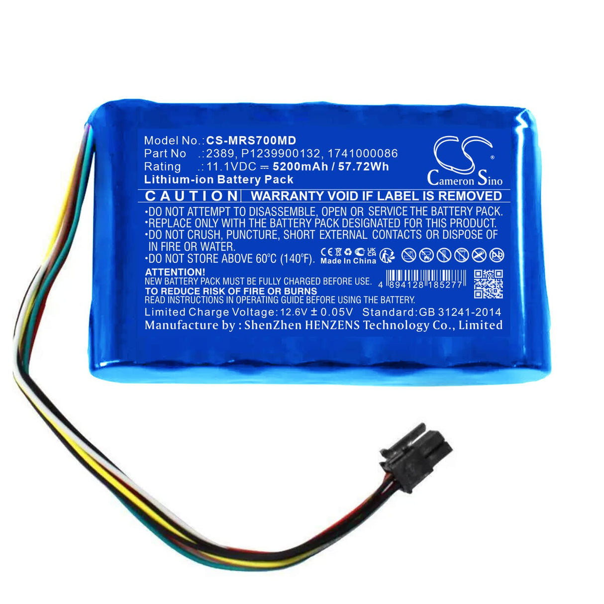 11.1V, Li-ion, 5200mAh, Medical battery fits Masimo, 23893, 23893, Rds7, 57.72Wh Medical Cameron Sino Technology Limited (Medical)