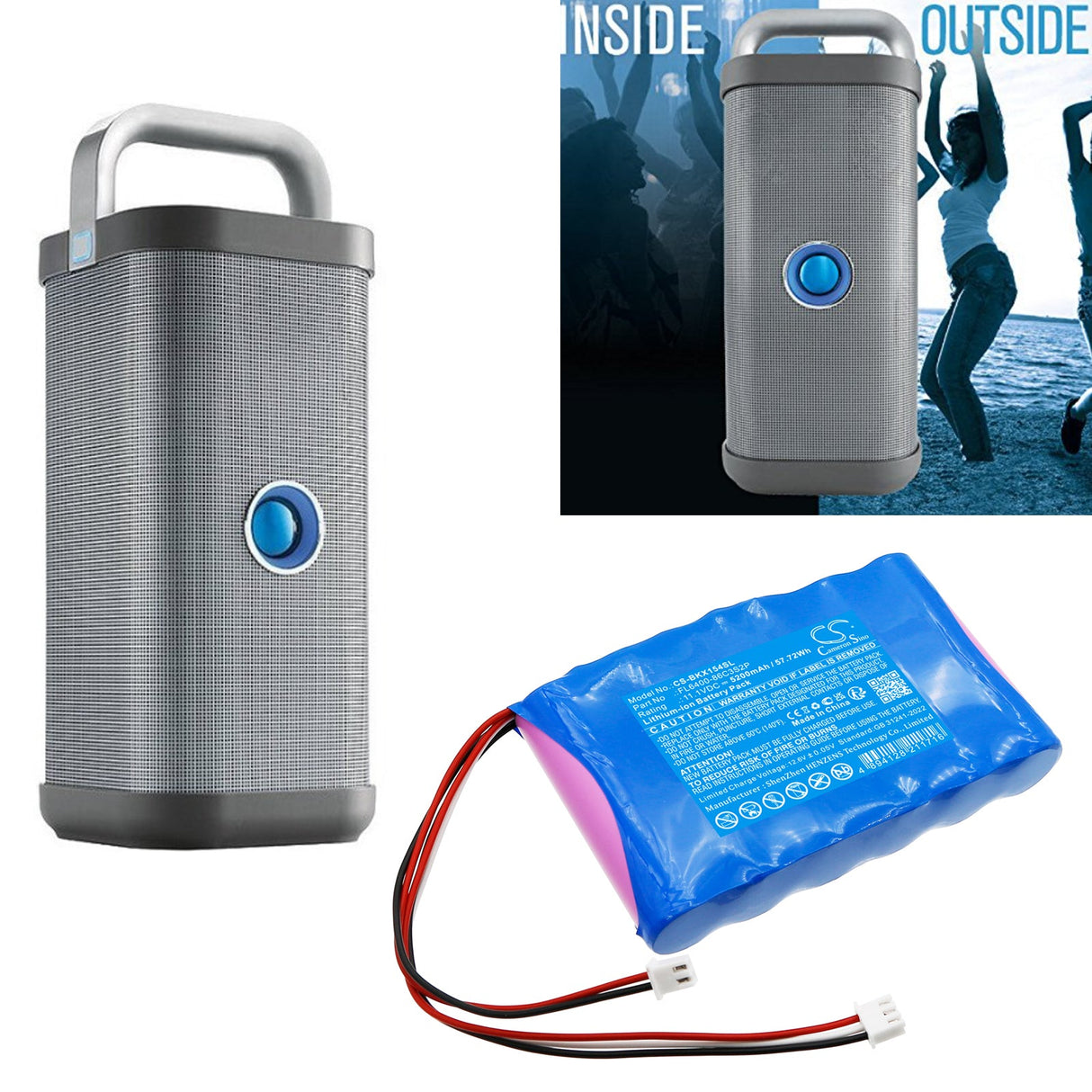 11.1V, Li-ion, 5200mAh, Speaker battery fits Brookstone, 154544, Big Blue Party, 57.72Wh Speaker Cameron Sino Technology Limited