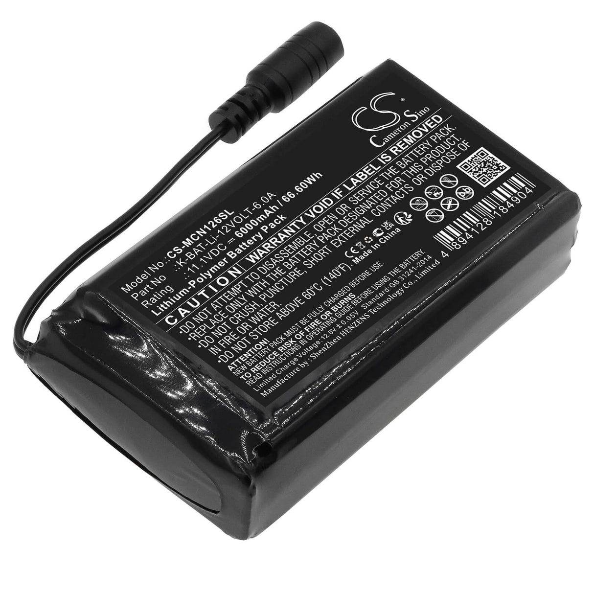 11.1V, Li-Polymer, 6000mAh, Heated Clothes battery fits Macna, K-bat-li-12volt-6.0a, Li-po 12v 6a, 66.6Wh Heated Clothes Cameron Sino Technology Limited