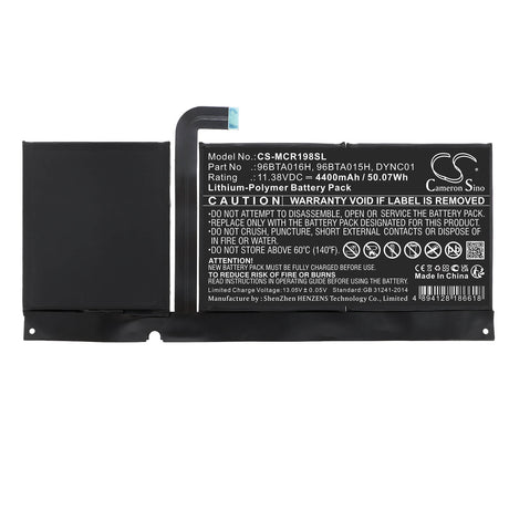 11.38V, Li-Polymer, 4400mAh, Tablet battery fits Microsoft, 96bta015h, 1982, 1983, 50.07Wh Tablet Cameron Sino Technology Limited