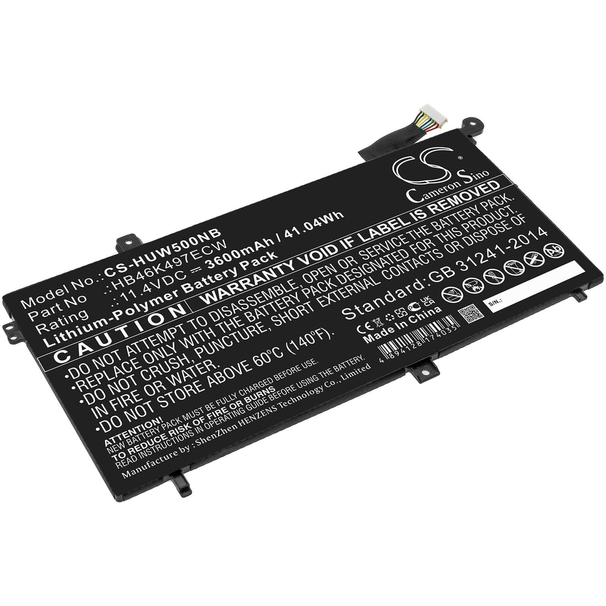 11.4v, 3600mah, Li-polymer Battery Fit's Huawei, 53010baj, Matebook D, Matebook D I5 128g, 41.04wh Notebook, Laptop Cameron Sino Technology Limited   