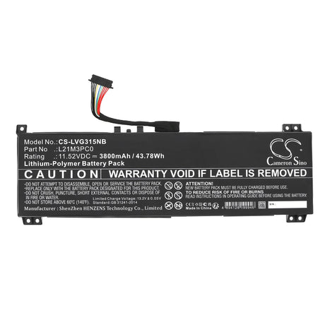 11.52V, Li-Polymer, 3800mAh, Battery fits Lenovo, Ideapad Gaming 3 15arh7 82sb00, Ideapad Gaming 3 15arh7 82sb00, 43.78Wh Notebook, Laptop Cameron Sino Technology Limited