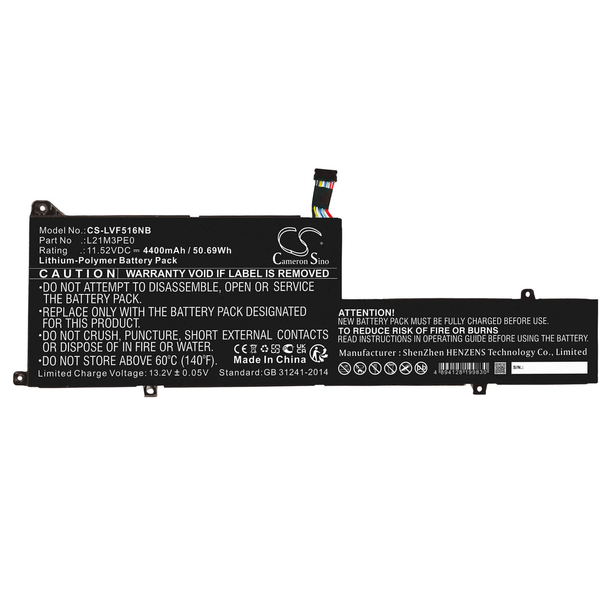 11.52V, Li-Polymer, 4400mAh, Notebook Battery fits Lenovo, Ideapad Flex 5 14abr8 82xx000d, Ideapad Flex 5 14abr8 82xx000v, 50.69Wh Notebook, Laptop Cameron Sino Technology Limited
