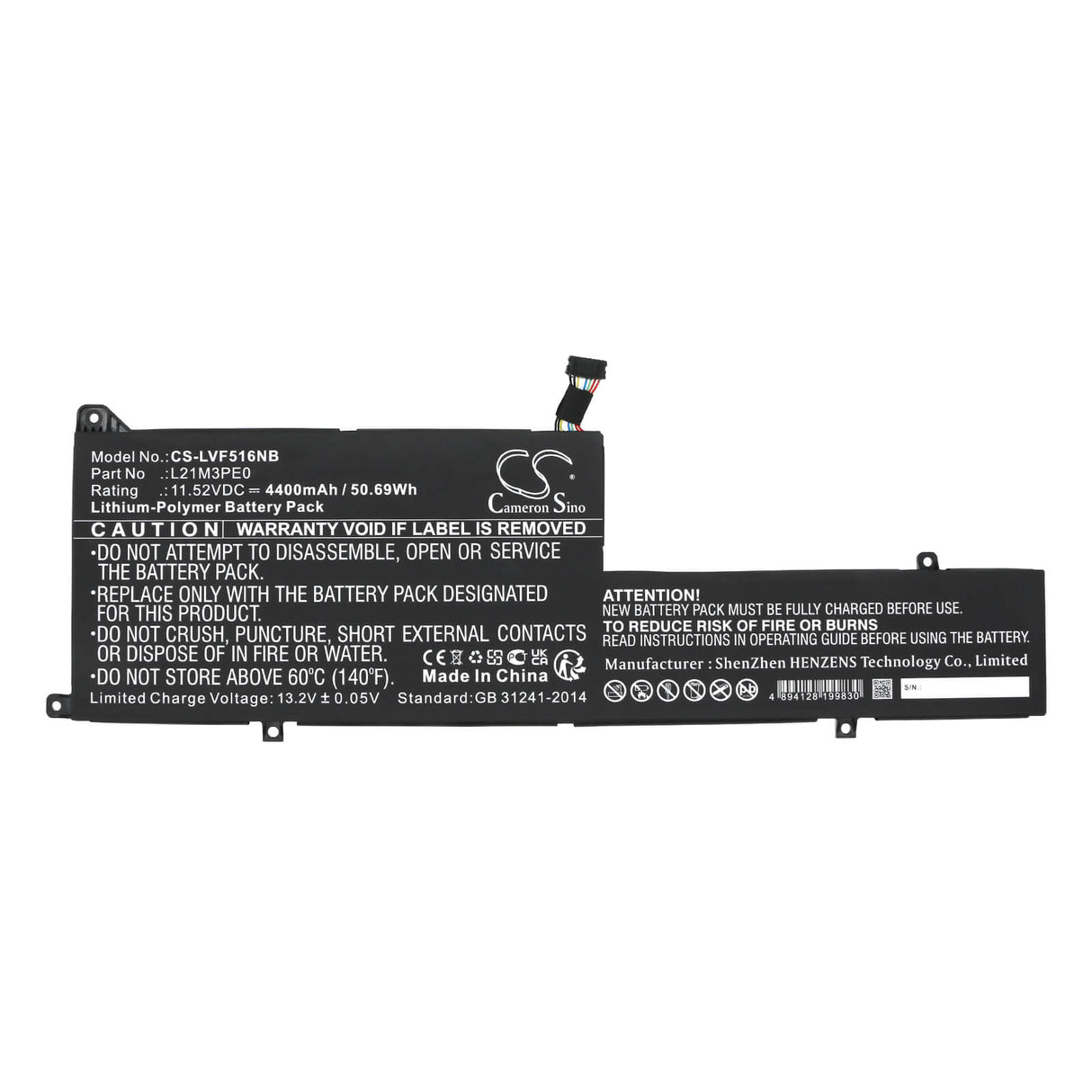 11.52V, Li-Polymer, 4400mAh, Notebook Battery fits Lenovo, Ideapad Flex 5 14abr8 82xx000d, Ideapad Flex 5 14abr8 82xx000v, 50.69Wh Notebook, Laptop Cameron Sino Technology Limited