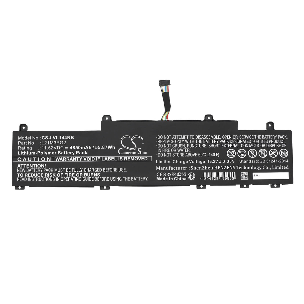 11.52V, Li-Polymer, 4850mAh, Notebook Battery fits Lenovo, Thinkpad C14 Gen 1 Chromebook, Thinkpad C14 Gen 1 Chromebook, 55.87Wh Notebook, Laptop Cameron Sino Technology Limited