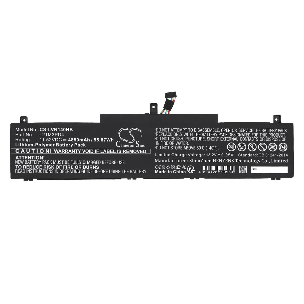 11.52V, Li-Polymer, 4850mAh, Notebook Battery fits Lenovo, Thinkpad Neo 14, 55.87Wh Notebook, Laptop Cameron Sino Technology Limited