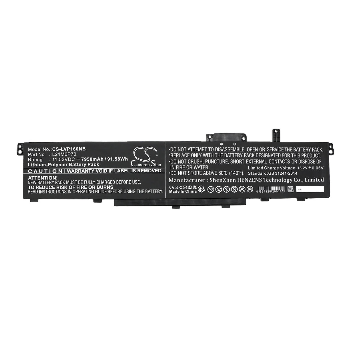 11.52V, Li-Polymer, 7950mAh, Notebook Battery fits Lenovo, Thinkpad P16 00cd 2022, Thinkpad P16 Gen1, 91.58Wh Notebook, Laptop Cameron Sino Technology Limited