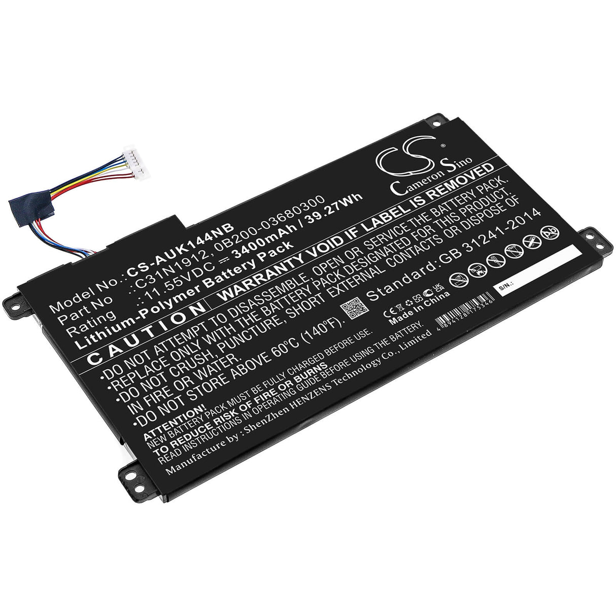11.55v, Li-polymer, 3400mah, Notebook Battery Fits Asus, E410ma, E510ma, 39.27wh Notebook, Laptop Cameron Sino Technology Limited