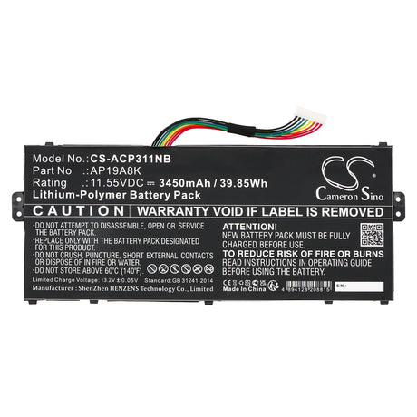 11.55V, Li-Polymer, 3450mAh, Notebook, Laptop battery fits Acer, Chromebook Spin 11 Cp311-1h-c3, Chromebook Spin 11 Cp311-1h-c9, 39.85Wh Notebook, Laptop Cameron Sino Technology Limited