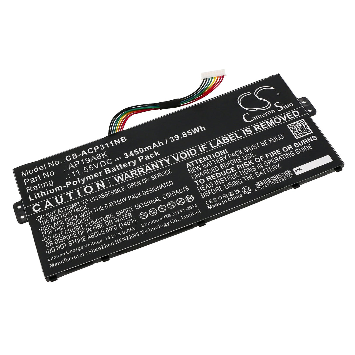 11.55V, Li-Polymer, 3450mAh, Notebook, Laptop battery fits Acer, Chromebook Spin 11 Cp311-1h-c3, Chromebook Spin 11 Cp311-1h-c9, 39.85Wh Notebook, Laptop Cameron Sino Technology Limited
