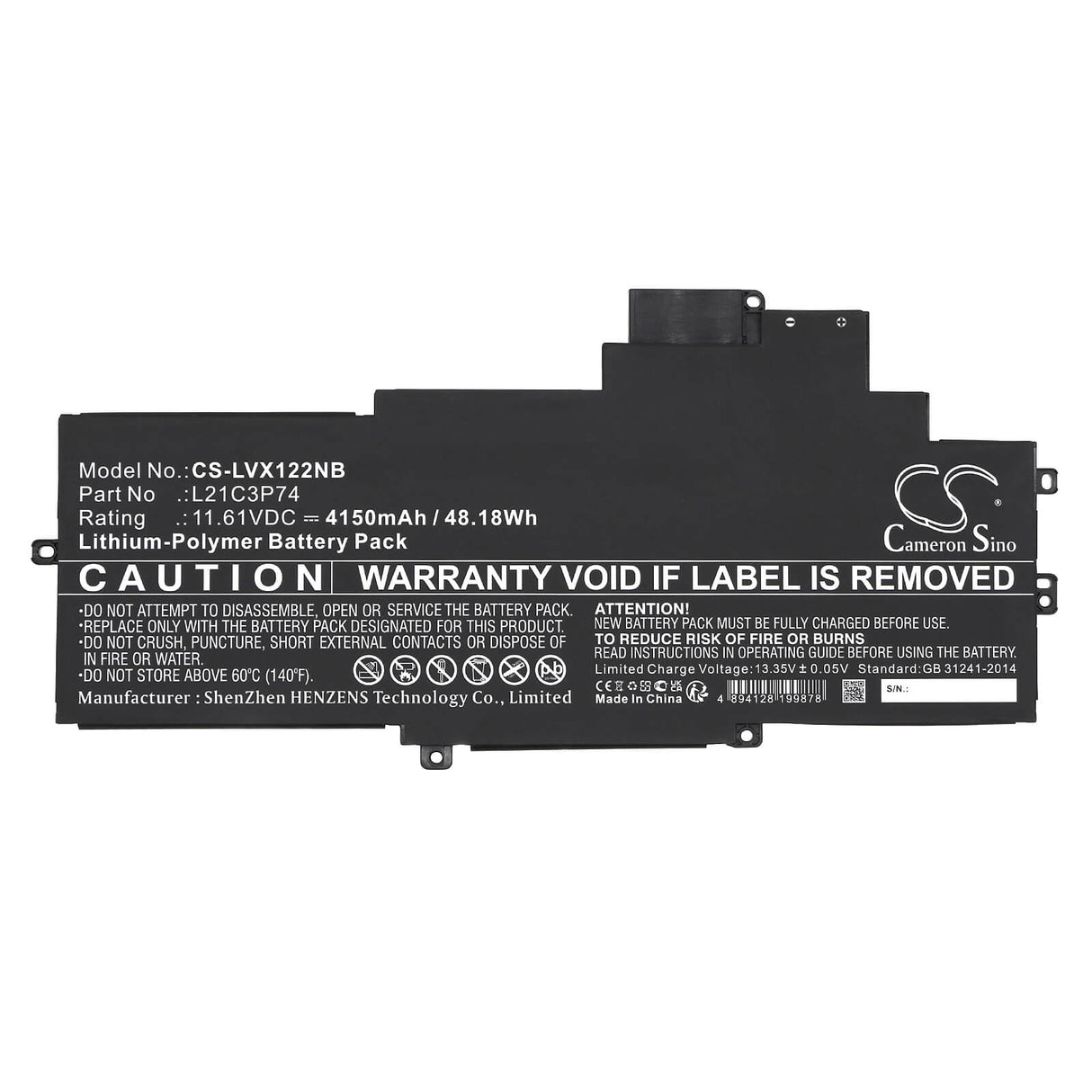 11.61V, Li-Polymer, 4150mAh, Notebook Battery fits Lenovo, Thinkpad X1 Nano Gen 2 21e8000, Thinkpad X1 Nano Gen 2 21e8000, 48.18Wh Notebook, Laptop Cameron Sino Technology Limited