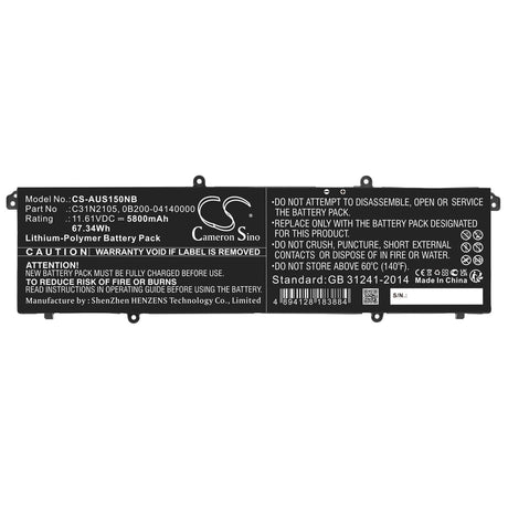 11.61v, Li-polymer, 5800mah, Notebook battery Fits Asus, Asus Vivobook 14x M1403qa, 67.34wh Notebook, Laptop Cameron Sino Technology Limited