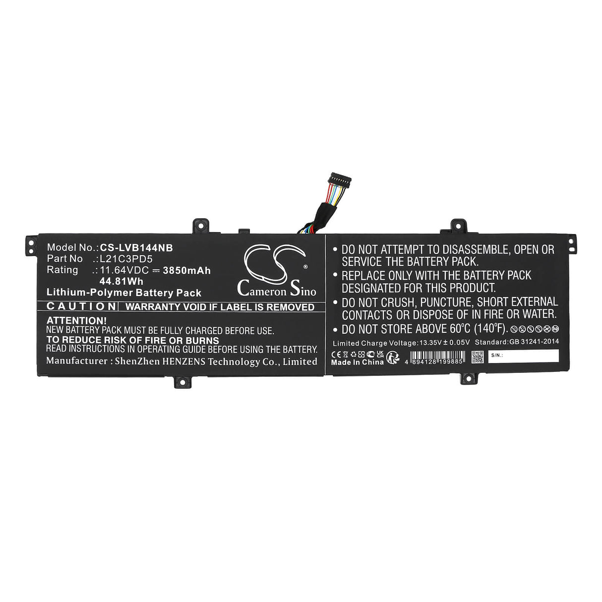 11.64V, Li-Polymer, 3850mAh, Notebook Battery fits Lenovo, Thinkbook 14 G4 Iap 21cx000dad, Thinkbook 14 G4 Iap 21cx000dck, 44.81Wh Notebook, Laptop Cameron Sino Technology Limited