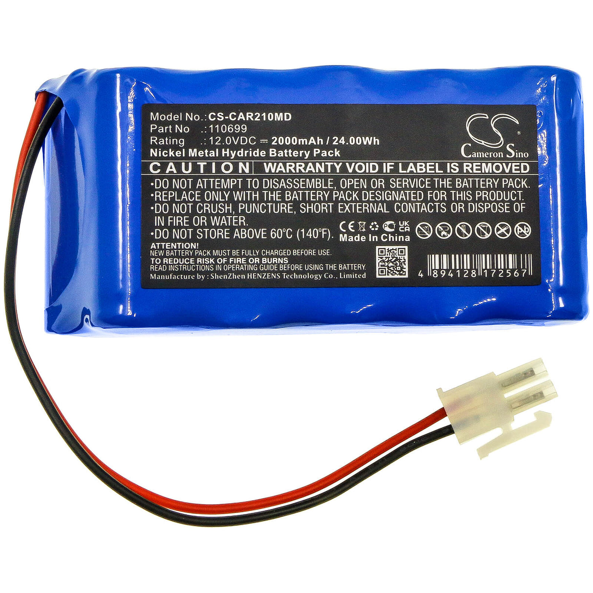 12.0V, Ni-MH, 2000mAh, Medical battery fits Cardioline, 110699, Cardiette Ecg Recorder Ar1200, Ecg 200s, 24.00Wh Medical Cameron Sino Technology Limited (Medical)