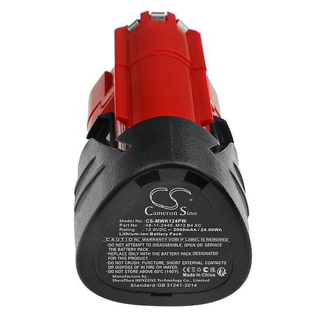 12.0V, Li-ion, 2000mAh, Power Tools battery fits Milwaukee, (V2), 48112402, C12 Fm, C12 Hz, 24Wh Power Tools Cameron Sino Technology Limited (Power Tools)