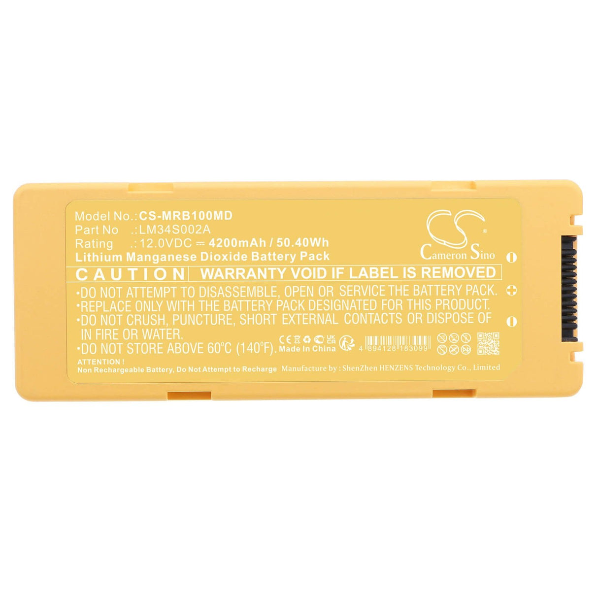 12.0V, Li-MnO2, 4200mAh, Medical battery fits Mindray, Lm34s002a, Beneheart C, Beneheart C1, 50.40Wh Medical Cameron Sino Technology Limited (Medical)