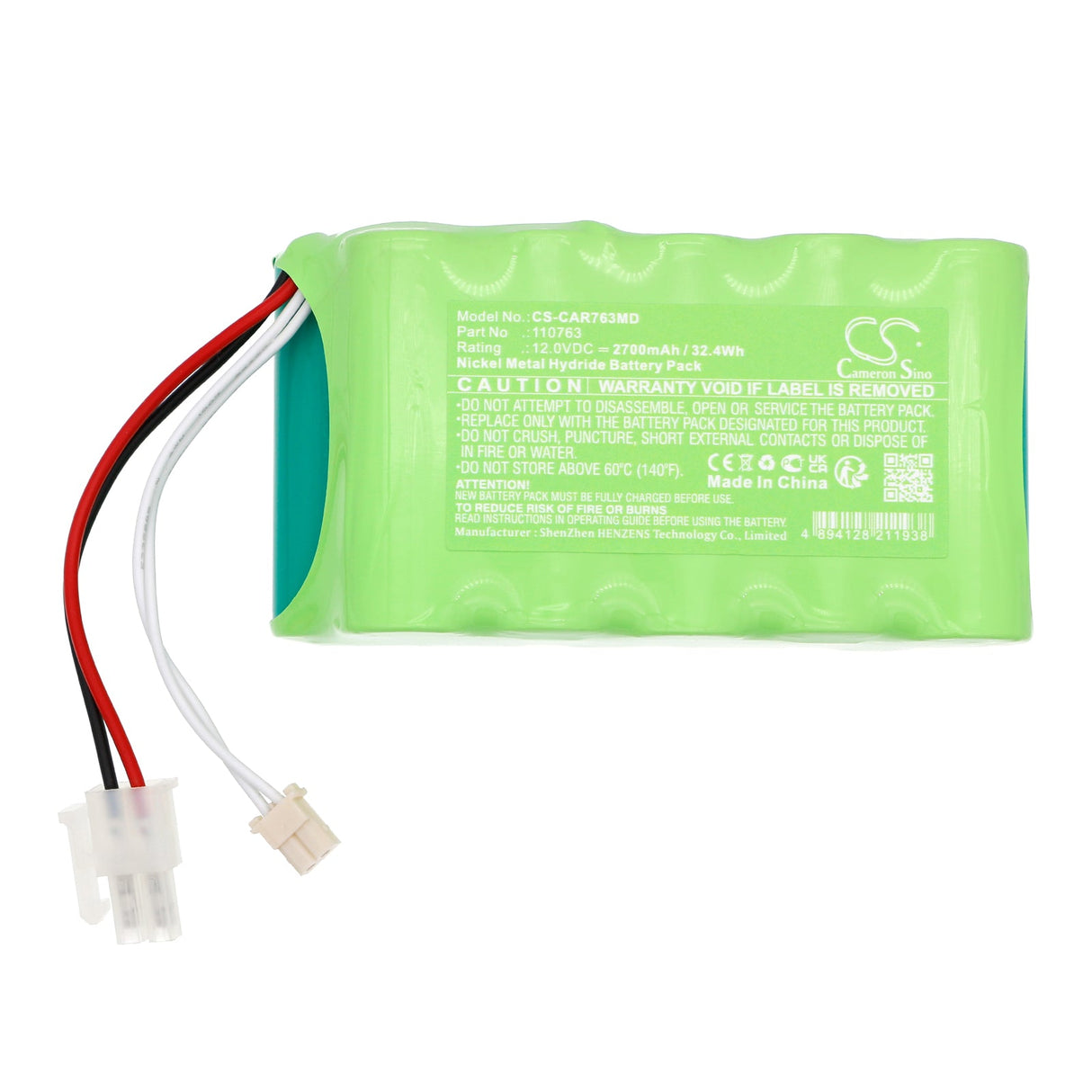 12.0V, Ni-MH, 2700mAh, Medical battery fits Cardioline, Ecg Elan Up-cp-i, 32.4Wh Medical Cameron Sino Technology Limited (Medical)