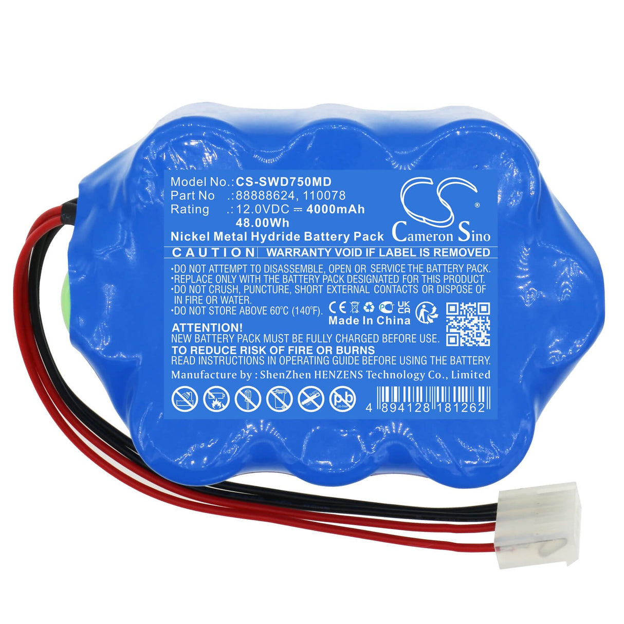 12.0V, Ni-MH, 4000mAh, Medical battery fits Simonson-wheel, 110078, Defibrillator 750, Defibrillator Dms730, 48.00Wh Medical Cameron Sino Technology Limited (Medical)