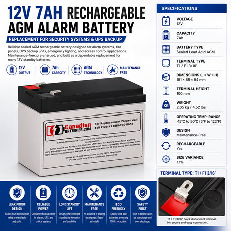 12v 7ah, 12v 7.2ah Replacement Alarm Battery Sealed Lead Acid CB Generic