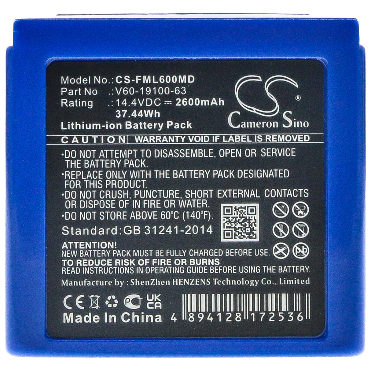 14.4V, Li-ion, 2600mAh, Medical battery fits Flight Medical, V60-19100-63, Flight 60 Internal, 37.44Wh Medical Cameron Sino Technology Limited (Medical)