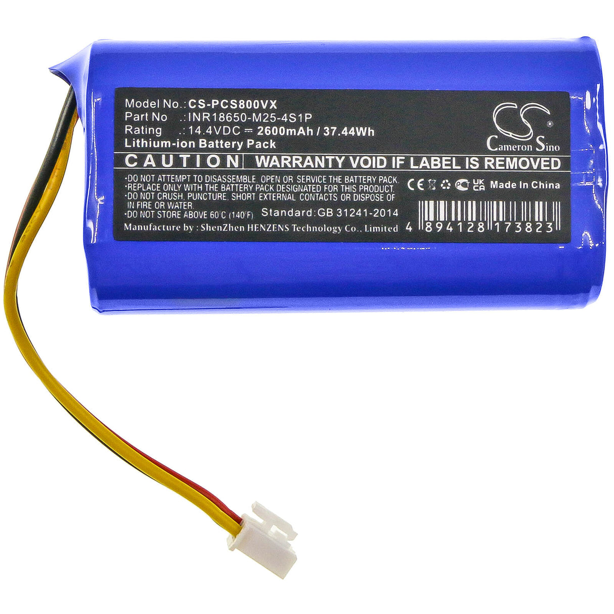 14.4V, Li-ion, 2600mAh, Vacuum battery fits Ropo, Proscenic, 800t, 820s, 820t, 37.44Wh Vacuum Cameron Sino Technology Limited