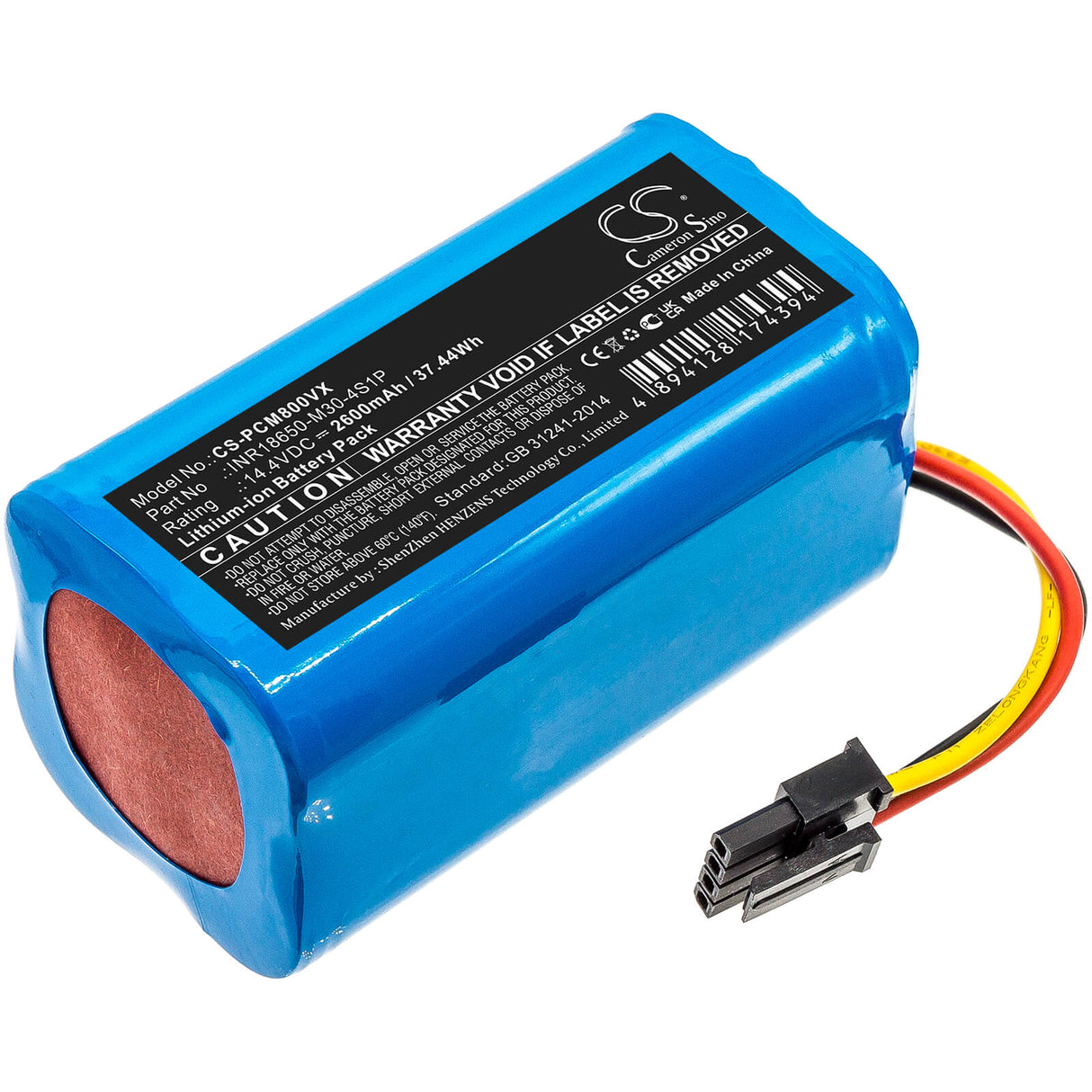 14.4V, Li-ion, 2600mAh, Vacuum battery fits Proscenic, Floobot X1, Floobot X1s, M8, 37.44Wh Vacuum Cameron Sino Technology Limited