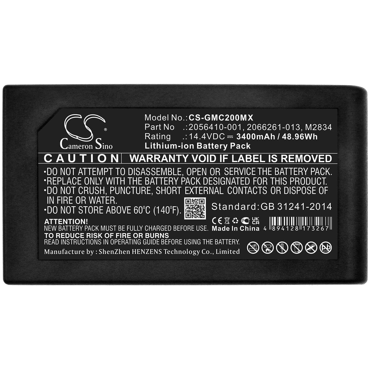 14.4V, Li-ion, 3400mAh, Medical battery fits Ge, 2056410-001, Ekg Recorder Mac 2000, Mac 2000, 48.96Wh Medical Cameron Sino Technology Limited (Medical)