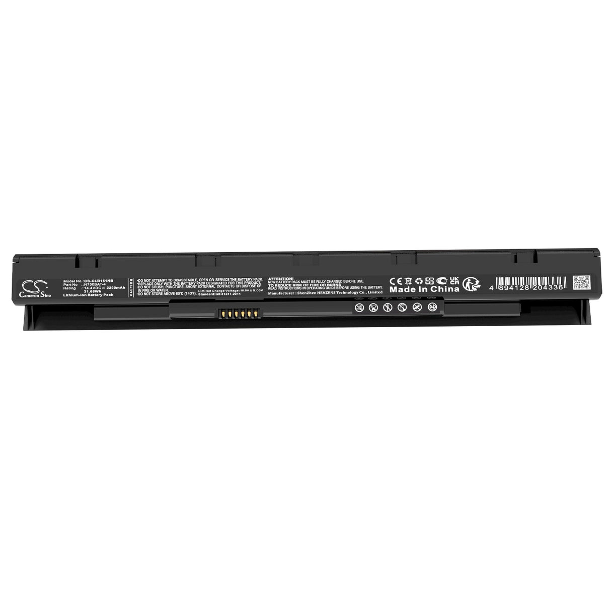 14.4v, Li-ion, 2200mah, Notebook Battery Fits Clevo B1511(44409)(n751wu), 31.68wh Notebook, Laptop Cameron Sino Technology Limited