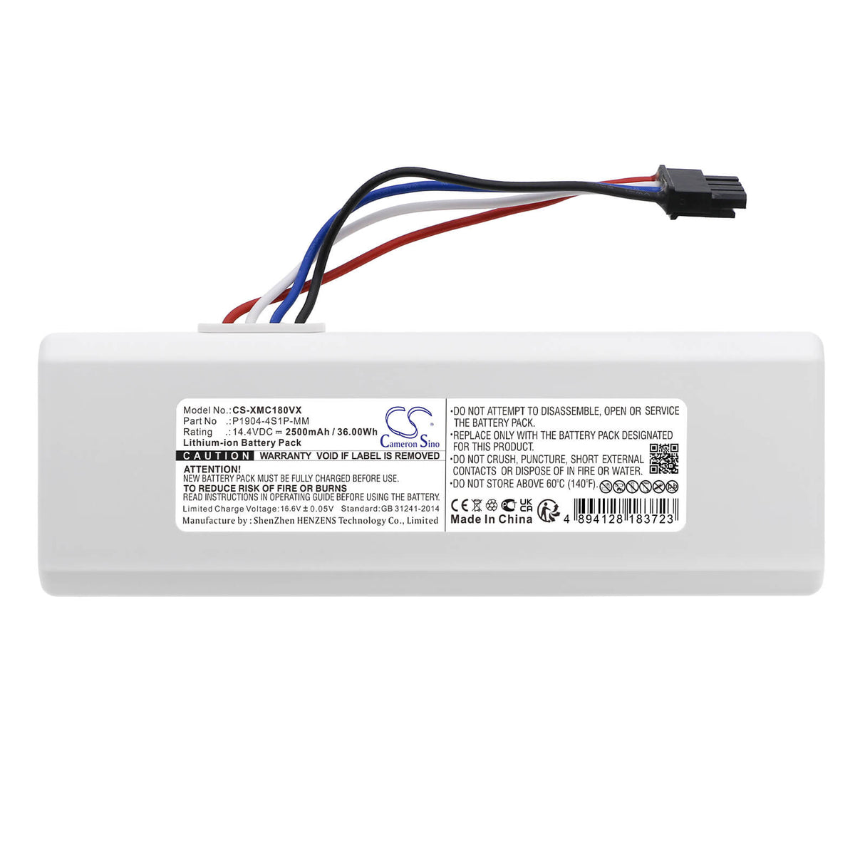 14.4V, Li-ion, 2500mAh, Vacuum battery fits Dreame, Roborock, Mc1808, 36.00Wh Vacuum Cameron Sino Technology Limited